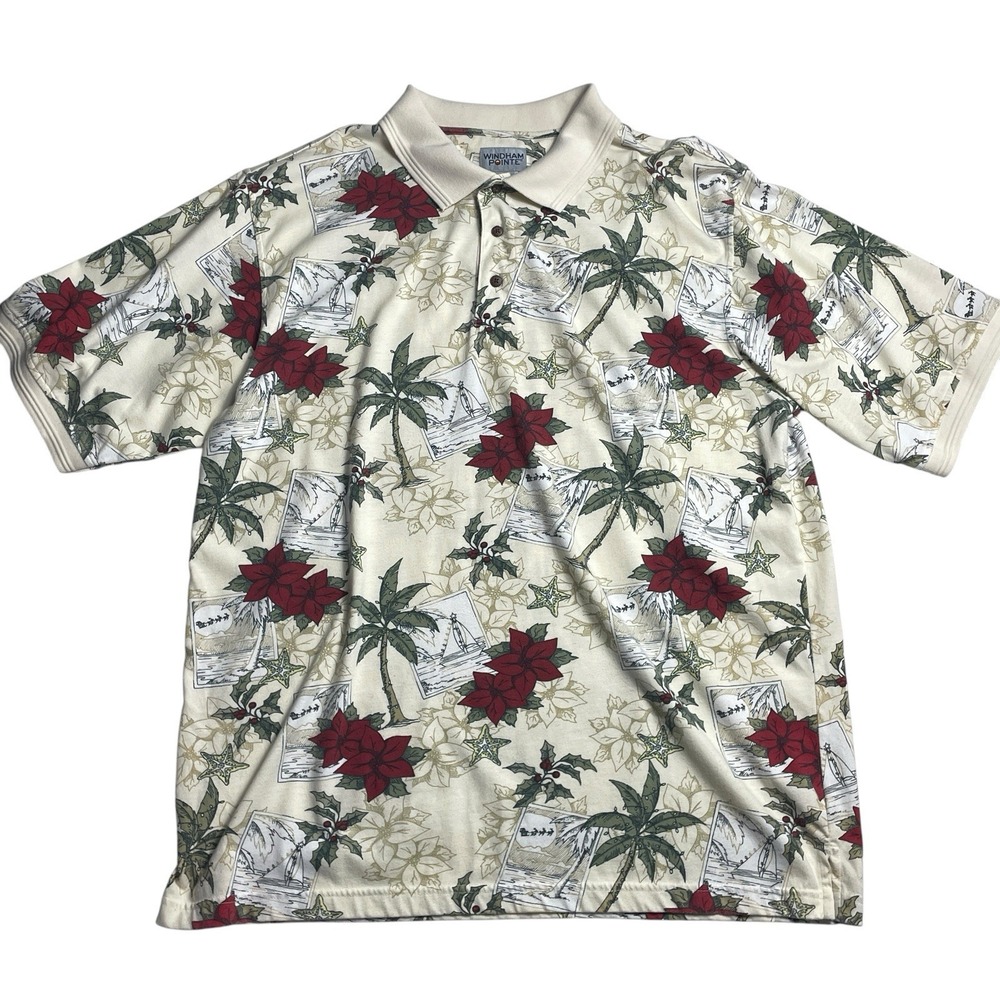 Windham Pointe Christmas Polo Shirt Mens XLT Palm Tree Poinsettia Holiday